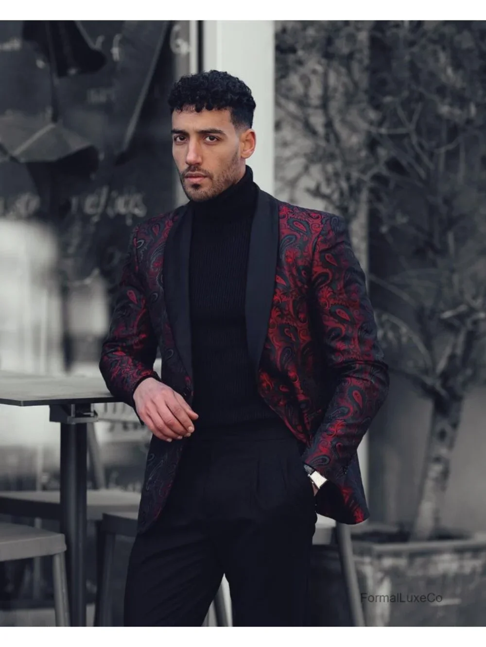 Men's Floral Tuxedo Jacket Paisley Shawl Lapel Suit Blazer for Prom Wedding